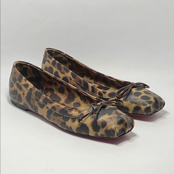 Christian Louboutin Mamadrague Square-Toe Leopard-Print Leather Flats size 37.5 - Picture 3 of 11